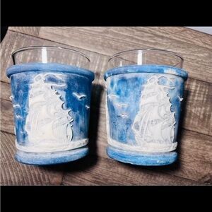 Rare pair of INCOLAY Vintage Tall Sailing Ship Cups(glass inside)